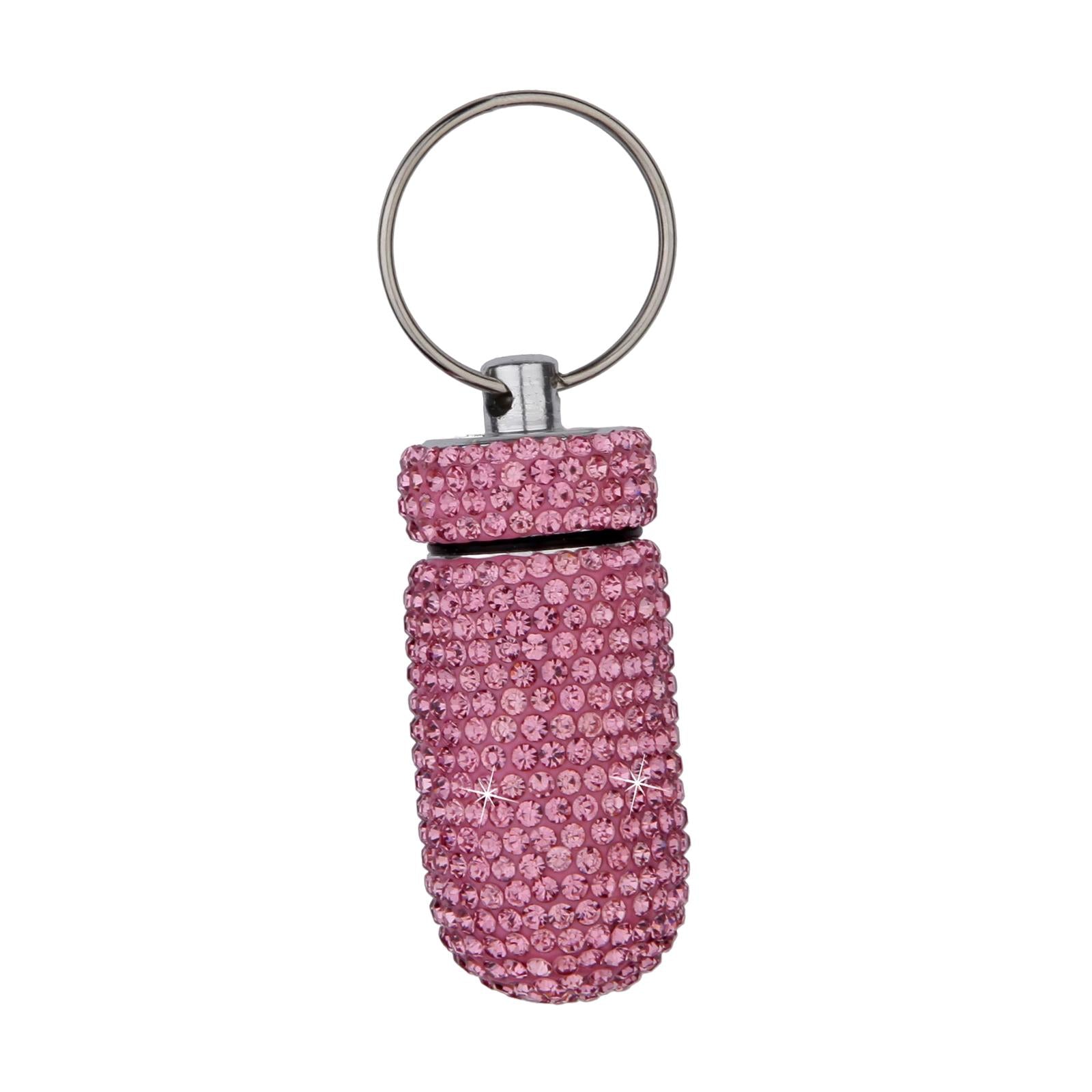 Pill Case Keychain Waterproof Bling Container Dispenser for Camping Hiking Pink