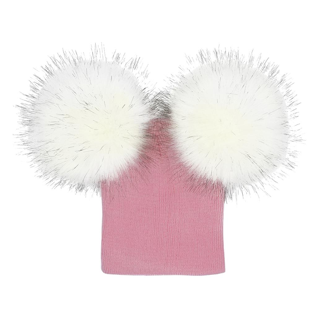 Baby Beanie Hat Cap Winter Warm Double Pom Bobble Knit Ski Pink+White for Baby