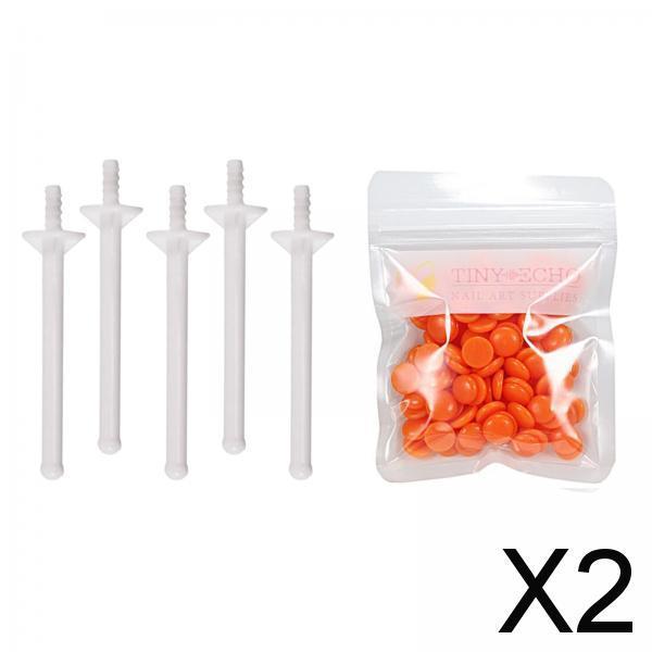 2x1Bag Depilatory Wax Waxing Beads Hair Removal Set & 5x Applicator Orange