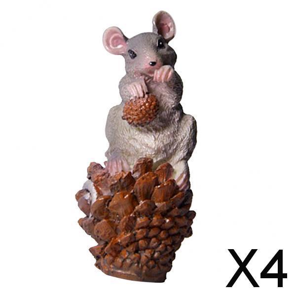 4xCute Mouse Figurine Sculpture for Home Garden Yard Statues Lawn Decoration