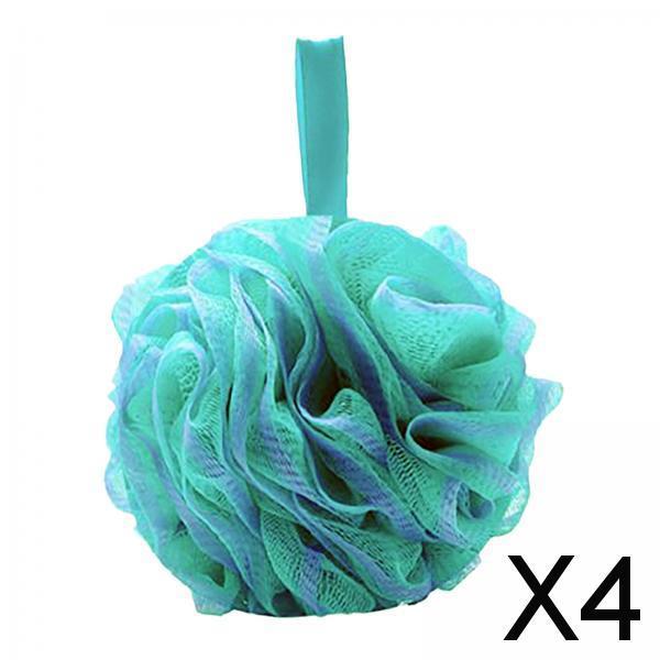 4xBath Sponge for Women Men Shower Pouf Net Body Scrubber Shower Loofah Sponge Green