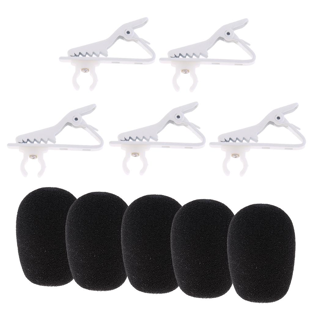 5 Pack Microphone Foam Windshield Sponge+5 Pack Microphone Lapel Tie Clip