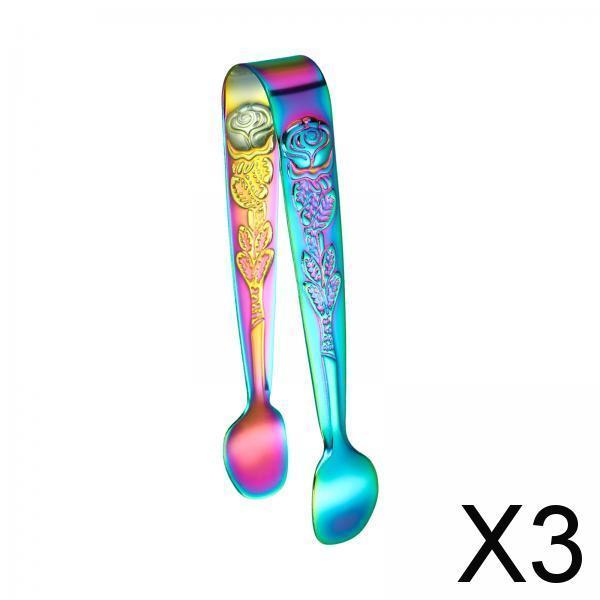 3xStainless Steel Cooking Tongs Food Tongs Kitchen Clamps for Salad Buffet Ice Colorful