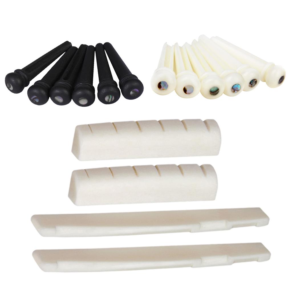 6 String Acoustic Folk Guitar Saddle Nut with Bone & PP Bridge Pins Set