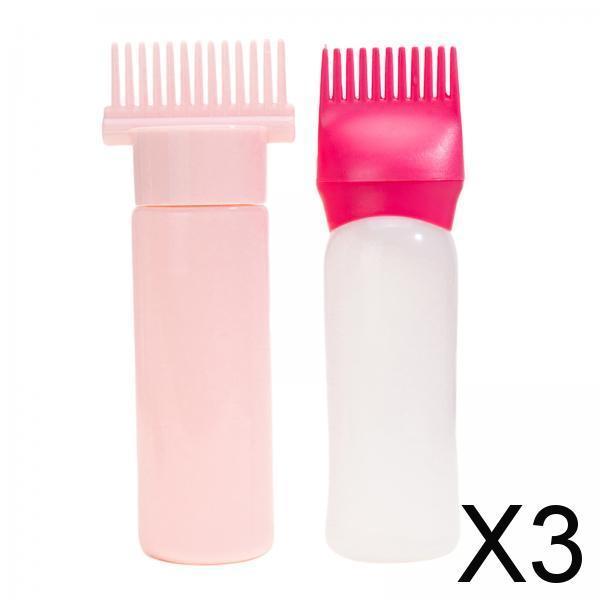 3x2x Root Comb Applicator Bottles Hair Dye Bottle Applicator Brushes for Salon Pink