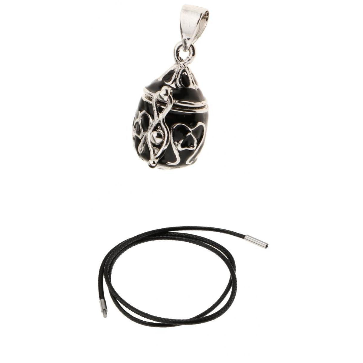 Black Enamel Openable Ash Urn Pendant and Necklace Wax Cords Jewelry Set