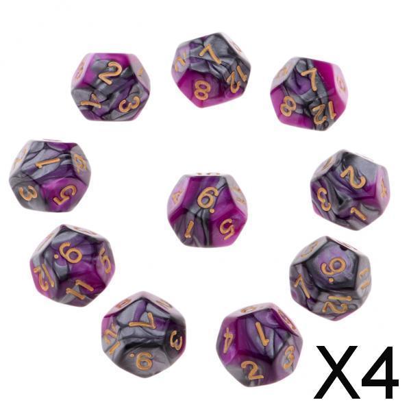 4xMulti-sided Dice Polyhedron Dice D12 for D&D TRPG Table Game Purple+Grey