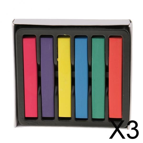 3x6pcs Colorful Temporary Non-toxic Hair Dye Chalks DIY Hair Tint Pastel Kit