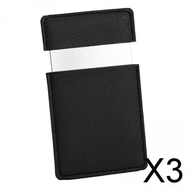 3xSquare Mini Makeup Mirror Travelling Outdoor with PU Leather Cover Black