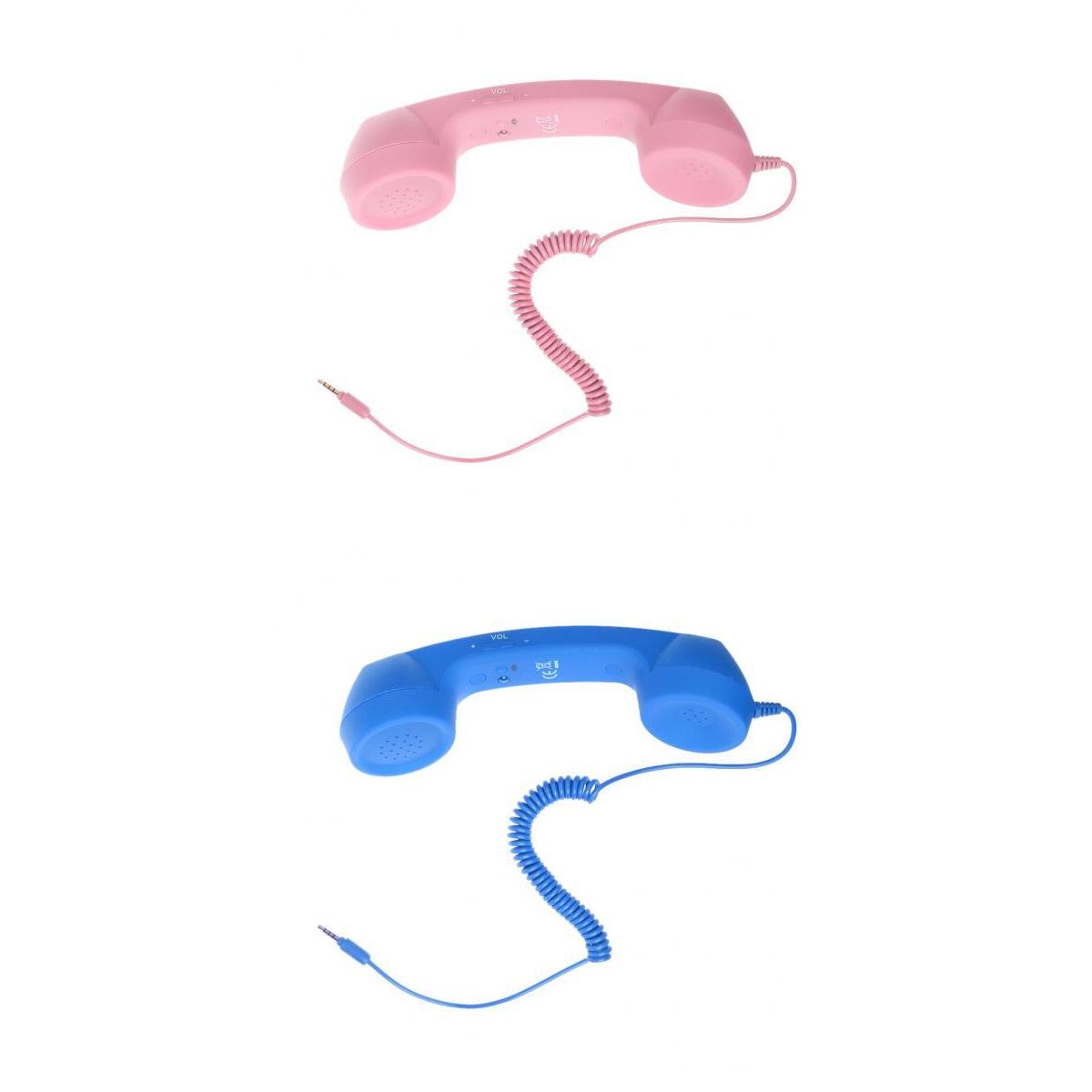 3.5mm Mic Retro Cell Telephone Handset Phone Classic Receiver Pink+Blue
