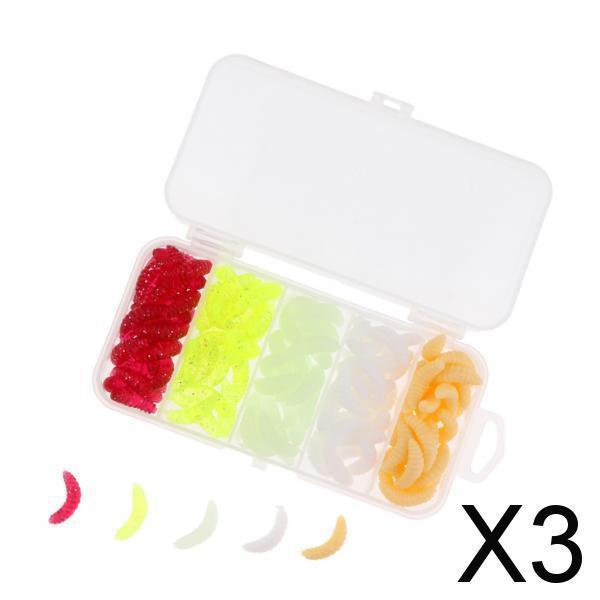 3x125Pcs Fishing Lure Maggot Grub Soft Lure Baits False Worms Beige