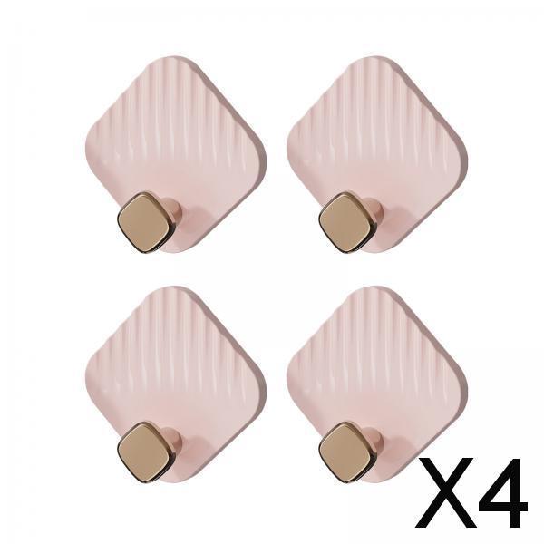 4x4 Pieces Bathroom Towel Hooks Multifunctional Hooks for Bathroom Office Hats pink