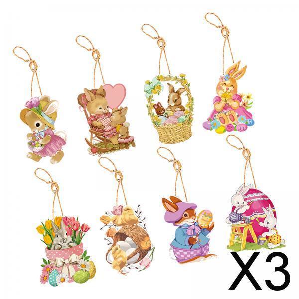 3x8Pcs Easter Decorations for The Home Hanging Ornaments for Wall Window Decor Style B