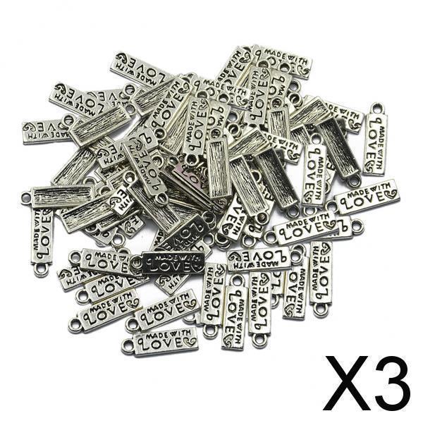 3x100 Piece Tibetan Silver MADE WITH LOVE Heart Rectangle Heart Charms Pendant