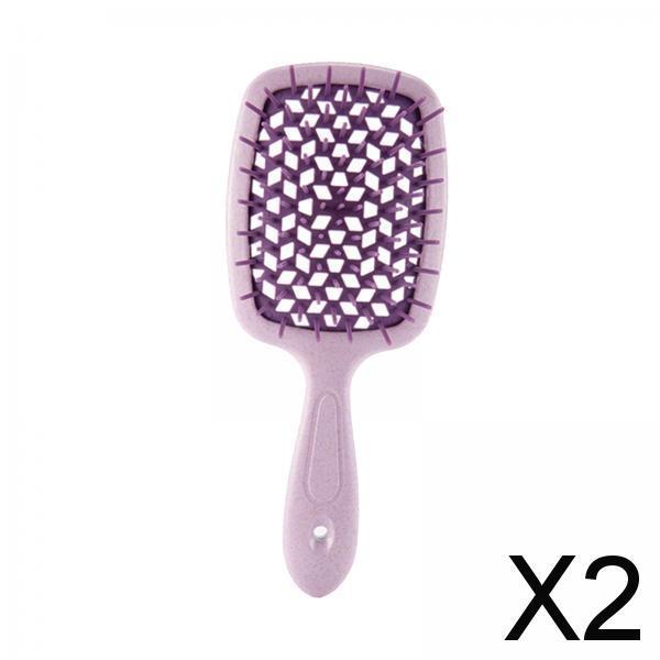 2xDetangling Hair Brush Soft Flexible Accessory Durable Curved Vent Hair Brush Purple