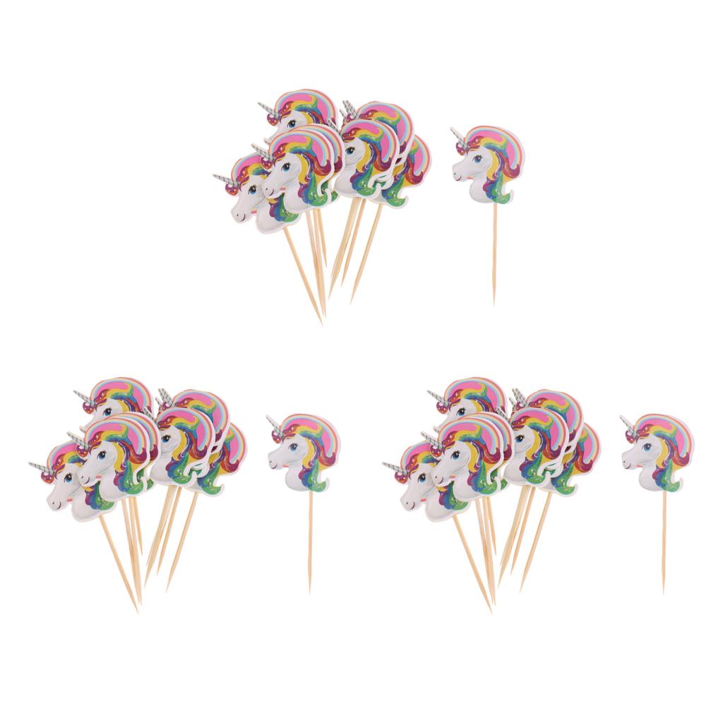 30 Pieces Magical Unicorn Cupcake Topper Wooden Sticks Birthday Food Picks