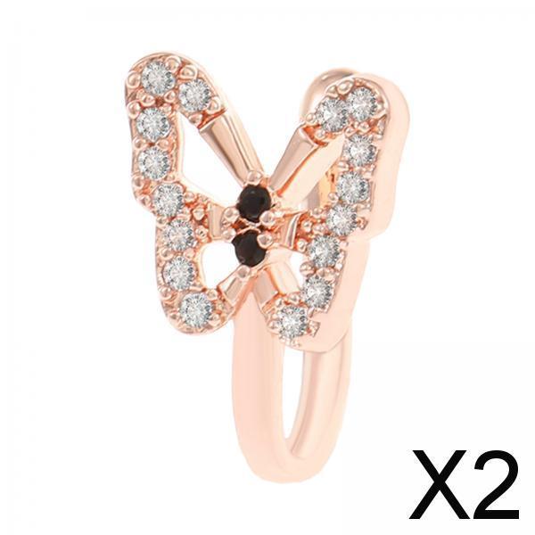 2xFake Nose Ring Rhinestone Copper No Piercing Clip on Nose Ring for Women Men Rose Aureate