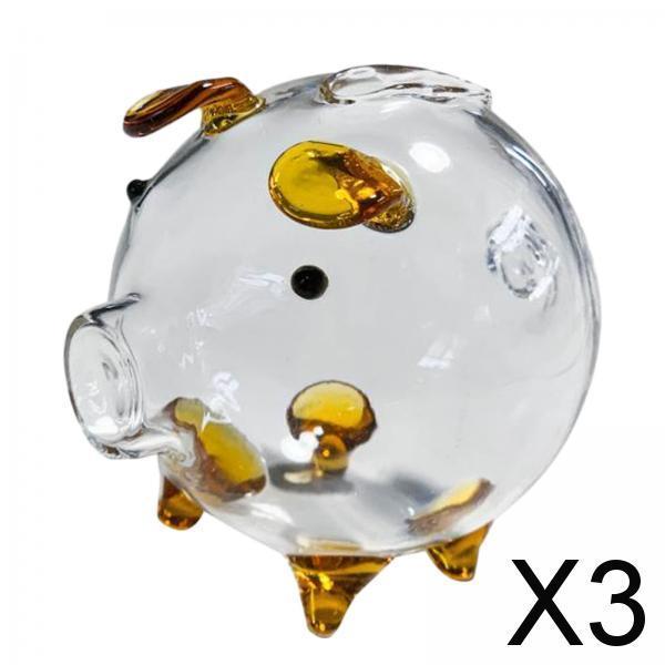 3xClear Glass Pig Piggy Bank Novelty Transparent Pig Piggy Bank Festival Gifts