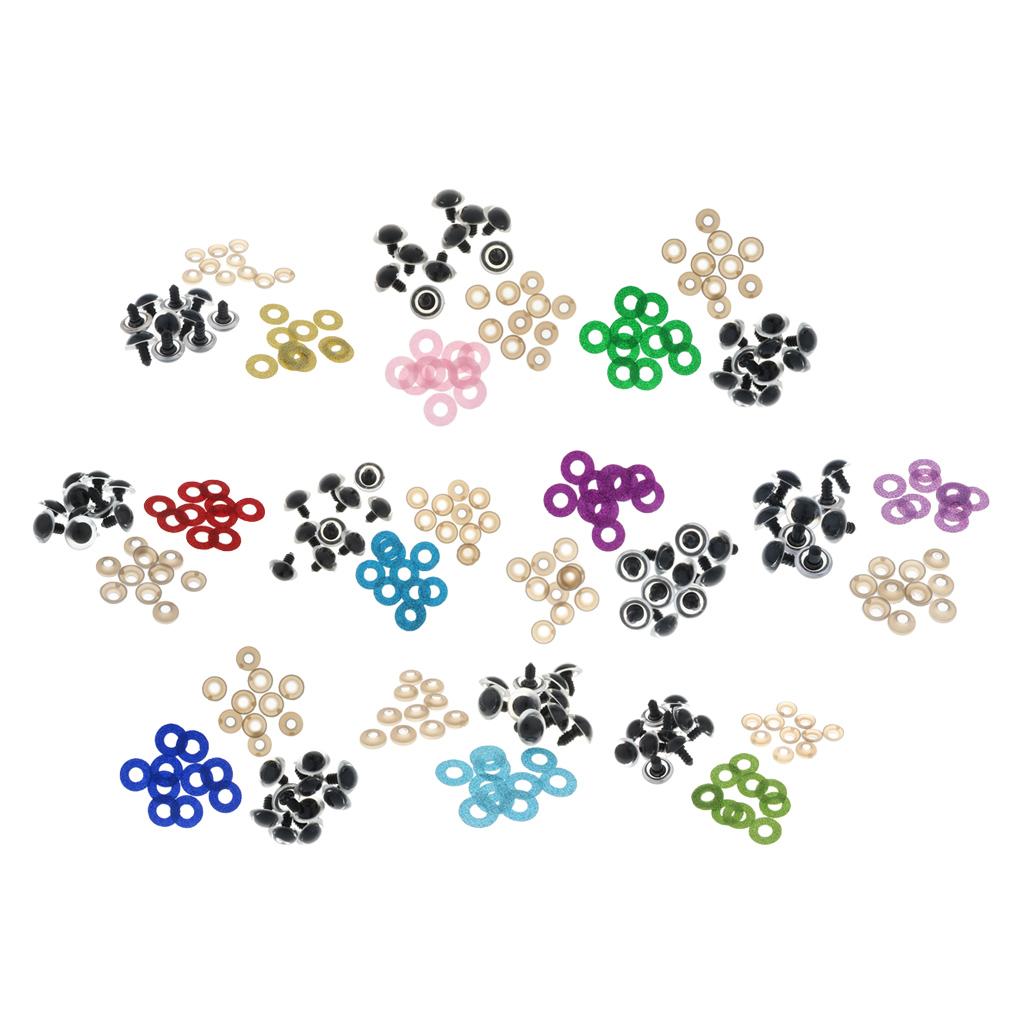 100pcs 10 colors Plastic Safety Toy Eyes + Glitter Nonwovens + Washer 24mm