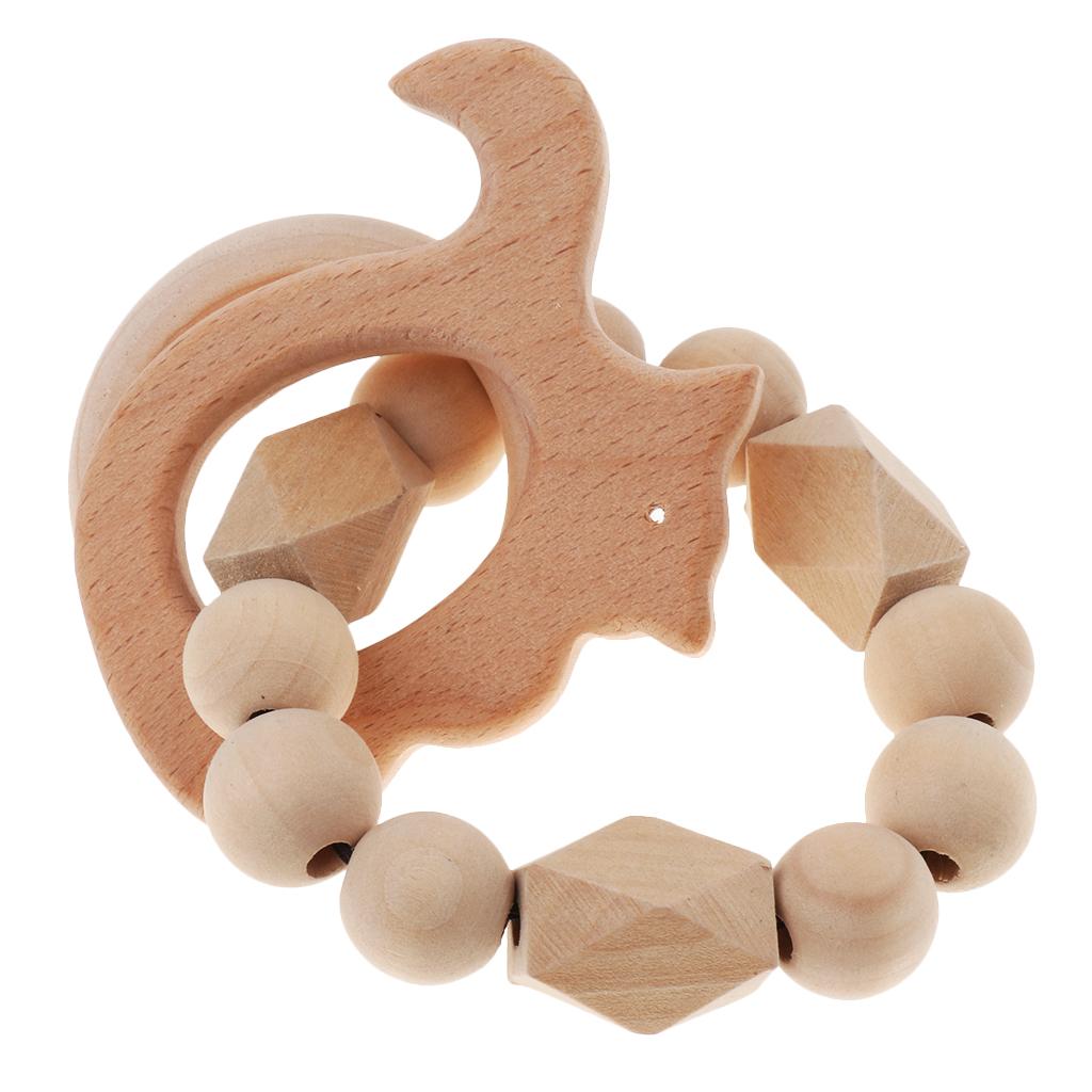 Safe Wooden Baby Teether Wood Teething Bracelet Rings Squirrel