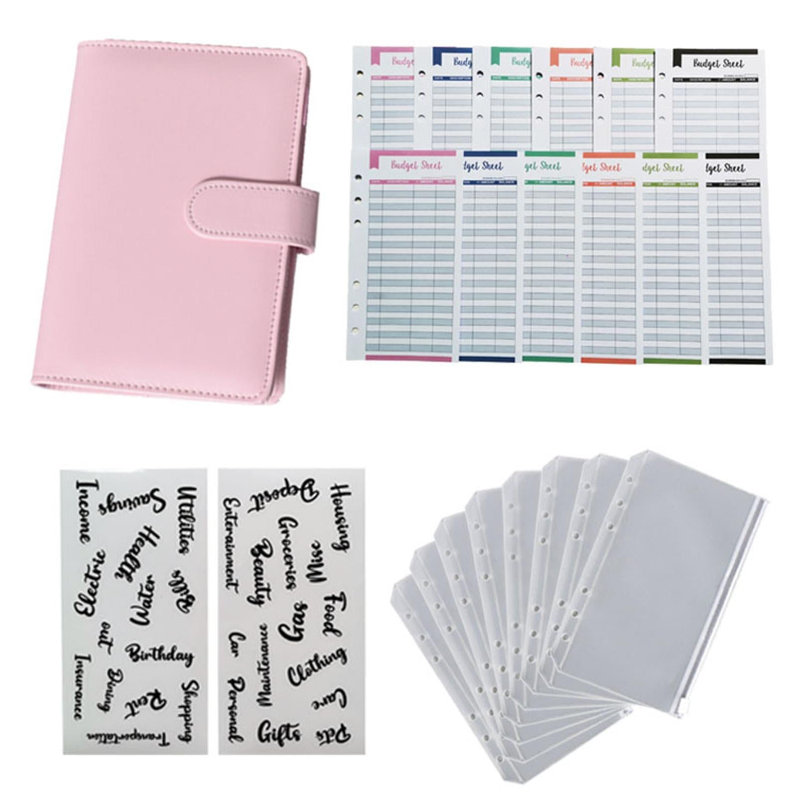 PU Leather A6 Notebook Binder Budget Binder 8 Binder Pockets for Cash Bills Pink