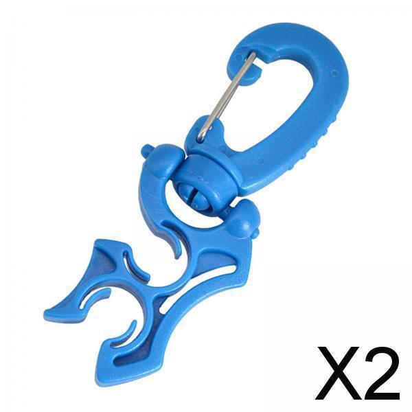 2xDiving Hose Holder Clip Snap Hook Double BCD Hose Holder Clip Gear Equipment Blue