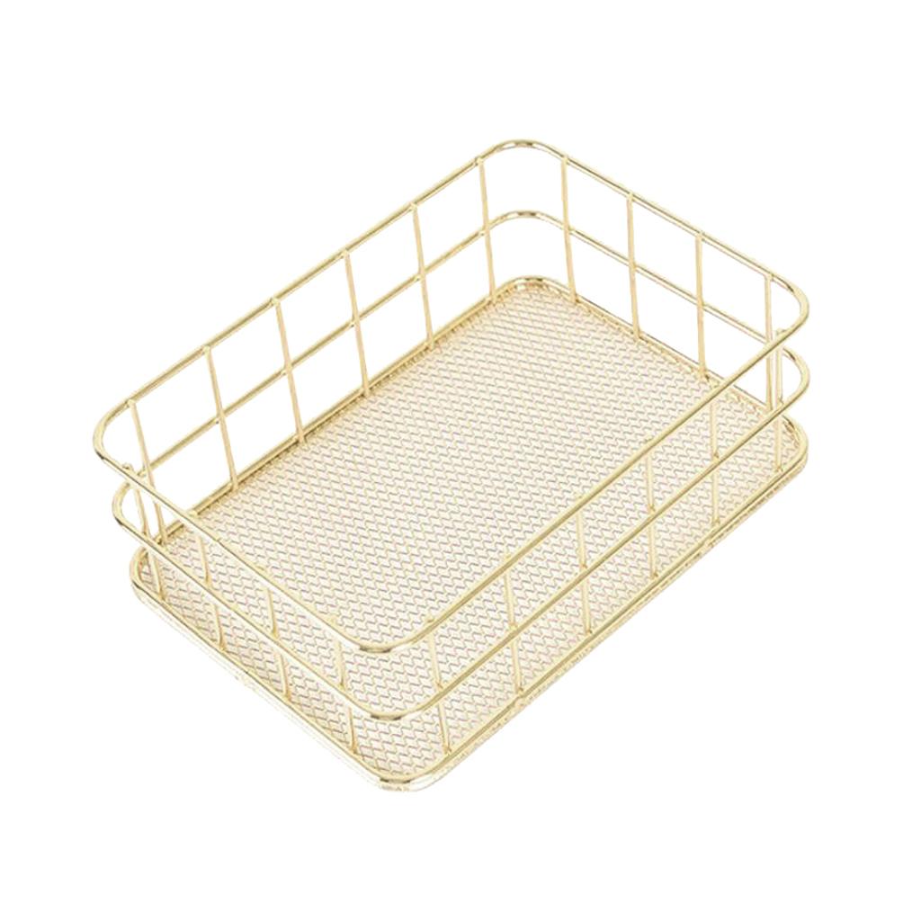 Modern Metal Gold Wire Mesh Storage Basket for Kitchen Bedroom Bathroom L