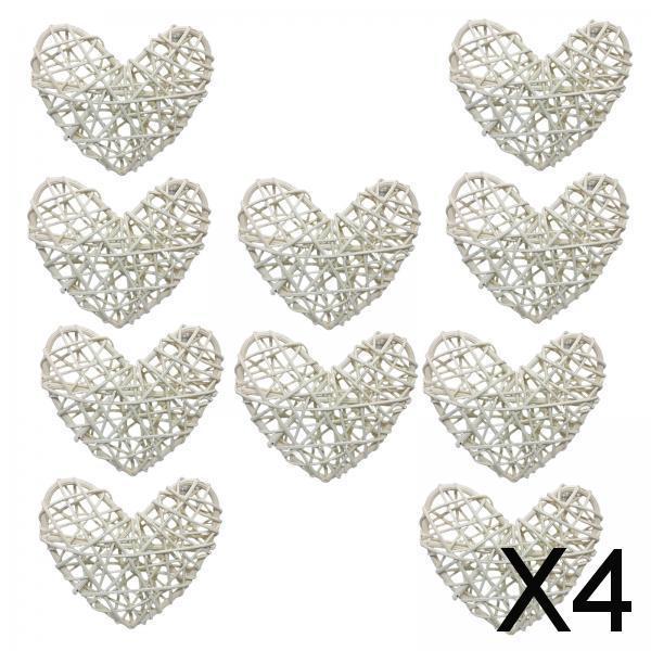 4x10Pcs Heart Pendant Ornament Festival Decorative Rattan Xmas Tree Hanging