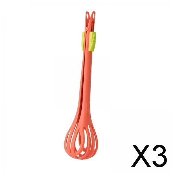 3xEgg Beater 2-in-1 Food Tong Holder Cooking Frother Kitchen Tool Orange