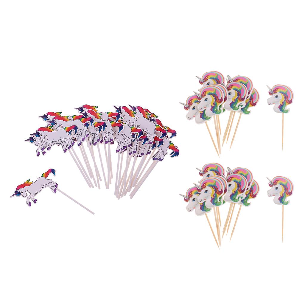 34pcs Set Unicorn Cupcake Picks Cake Topper Food Picks for Kids Party