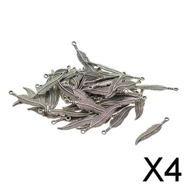4x50 Pieces Vintage Feather Charm Leaves Pendant for Jewelry Making DIY Craft
