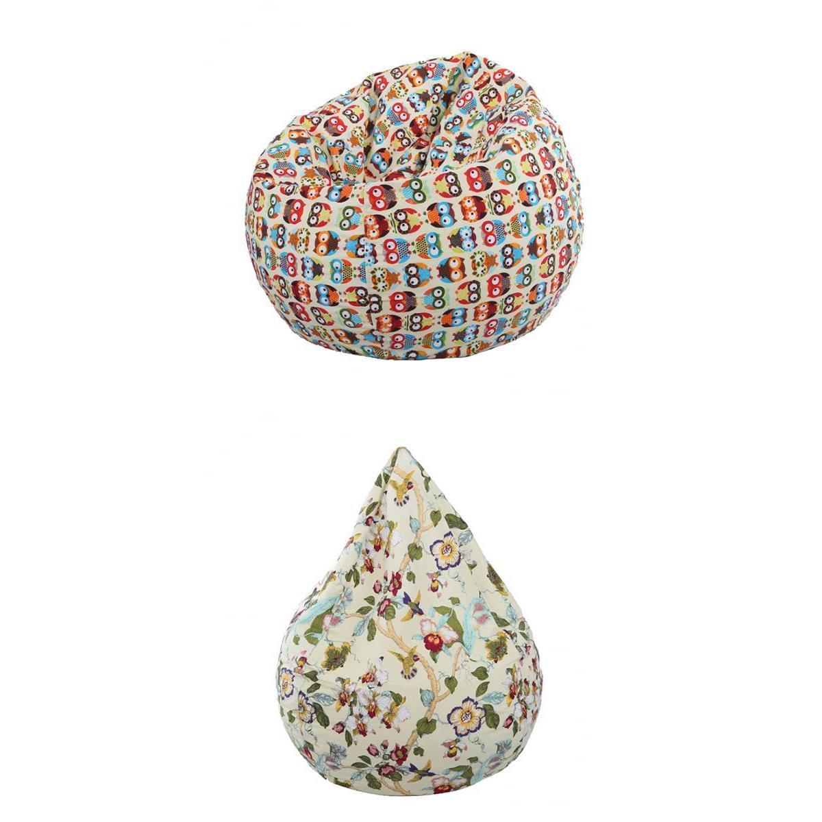 60x75cm Linen Bean Bag Cover Sofa Slipcover Toy Storage Bag Parrot Petals