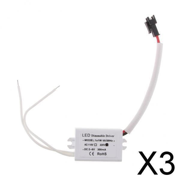 3xDimmable LED Power Supply DC 2-6V 300mA 1x1W for LED Downlights