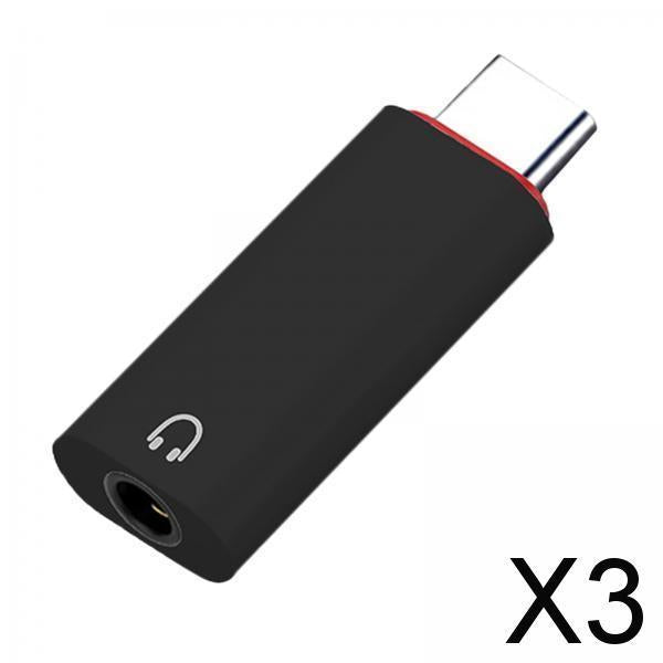 3xType C to 3.5mm Audio Adapter Headphone Adapter for Smartphones Stereo Black