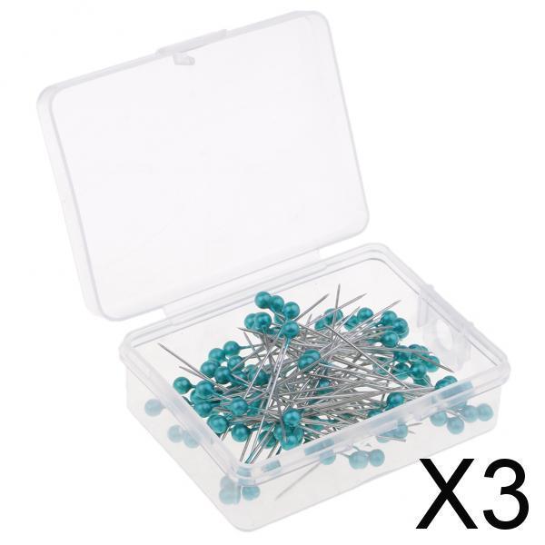 3x100pcs Multicolor Pearlized Head Pins for DIY Jewelry Components Azure