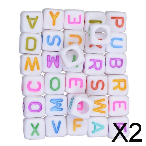 2x200 Pcs Mix Square Acrylic Alphabet Beads Charms Large Hole DIY Crafts 2 #
