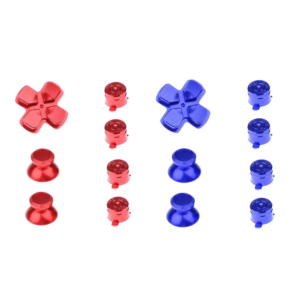 2 Pieces Thumbsticks Grip+Chrome D-pad for Sony PS4 Mod Kit Console Blue+Red