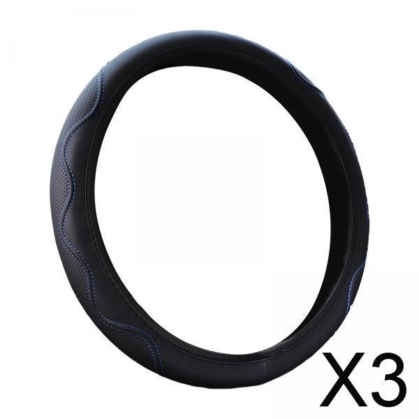 3xCar Steering Wheel Cover Comfortable to Grip Stylish for Women Men Universal Black Blue