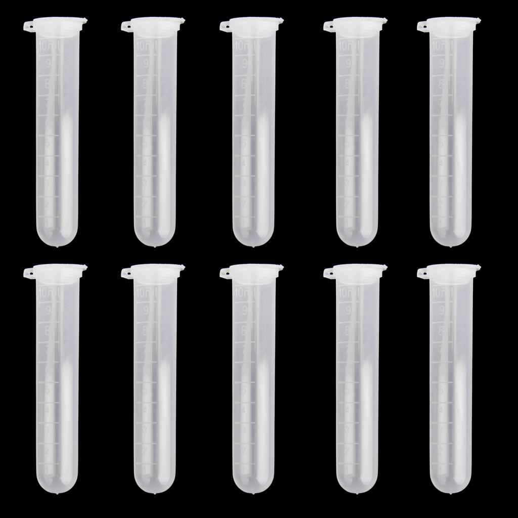 10pcs 10ml Plastic Graduated Cylinder Centrifuge Tube Laboratory Test w/ Lid