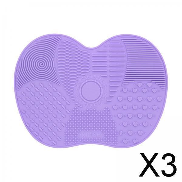 3xMakeup Brush Cleaner Pad Apple Shape Scrubber Mat for Eyeshadow Brush Travel Purple