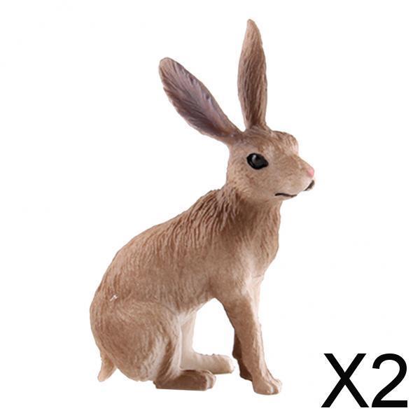 2xRealistic Rabbit Figurine Zoo Farm Animal Model Teaching Toys Tabletop Decor brown squatting