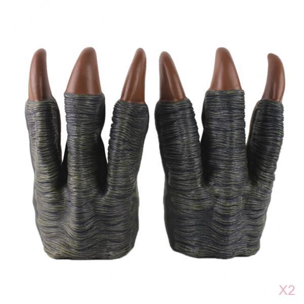 2xMonster Dinosaur Dragon Devil Costume Hands Puppet Claws Gloves Toys Grey