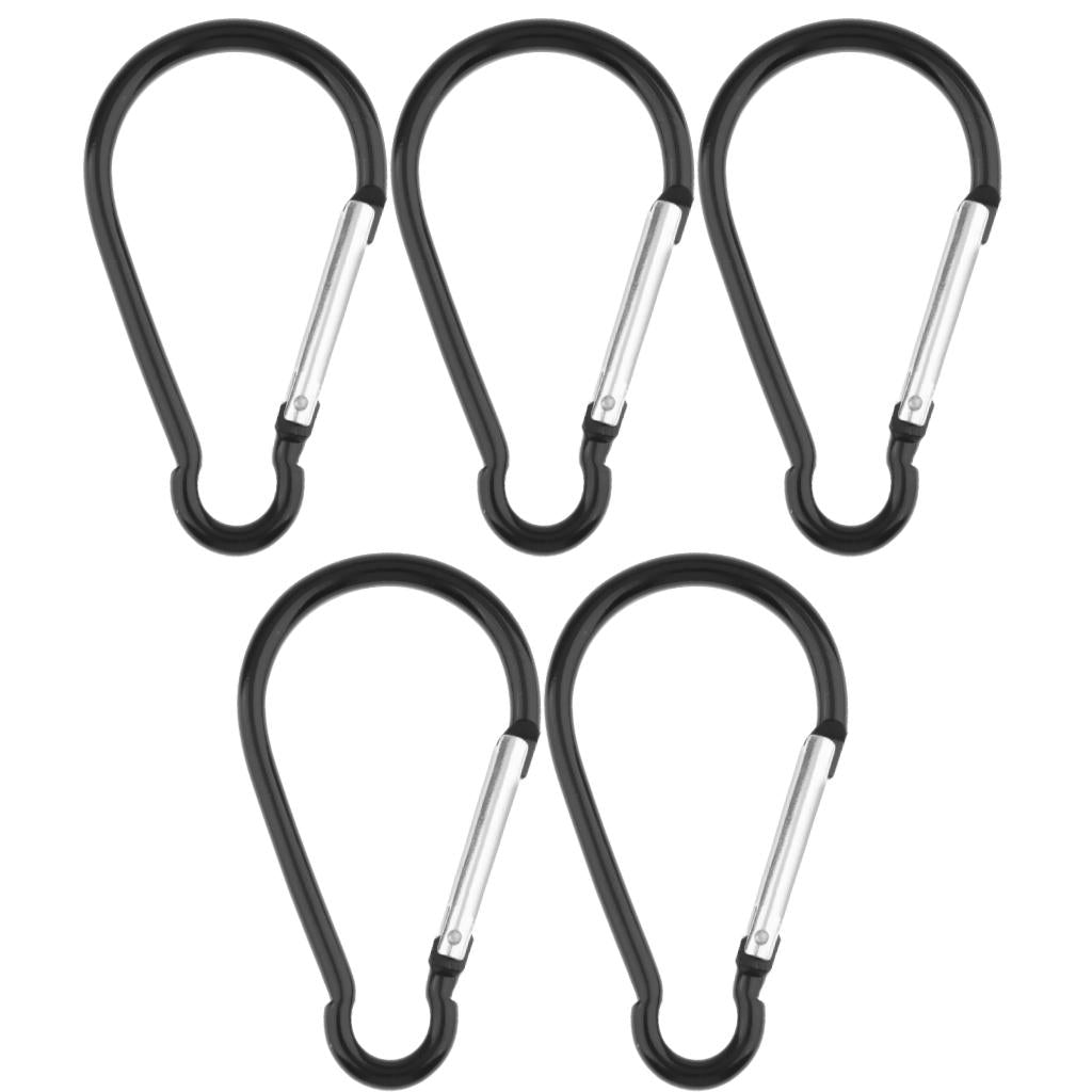 5PCS Aluminum Carabiner D Shape Buckle Keychain Clip Spring Snap Hook Black