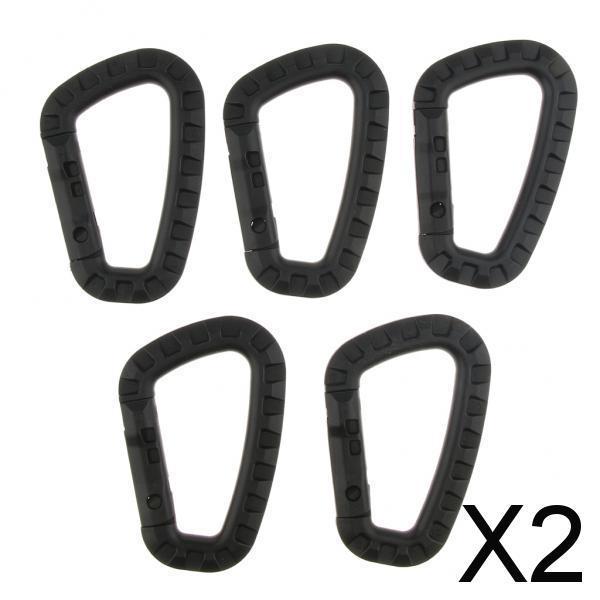 2x5Pcs Outdoor Carabiners Backpack Hook Snap Keychain D-Ring Buckle black