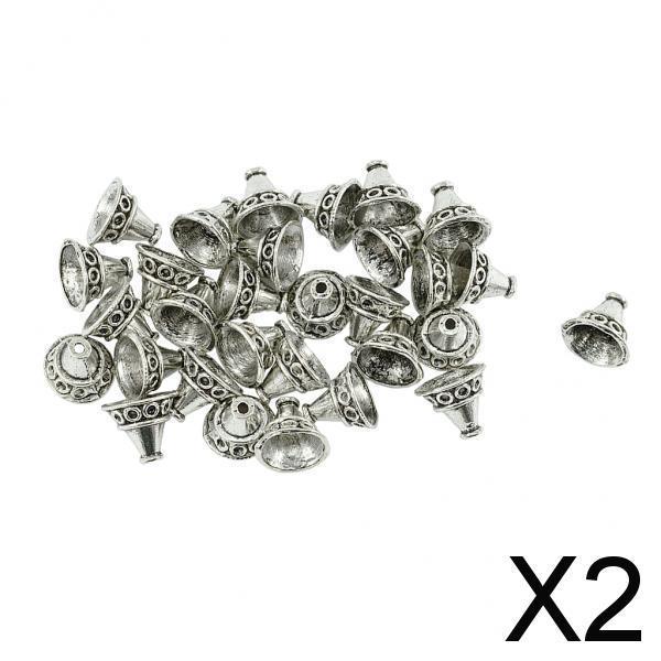 2x30 Pieces Tibetan Silver Patterned Caps Flower Focal Tassel Jewelry DIY