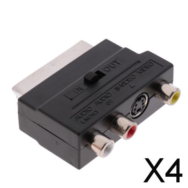 4xSCART To 3 RCA Composite Phono Adaptor Converter + In / Out Switch GOLD