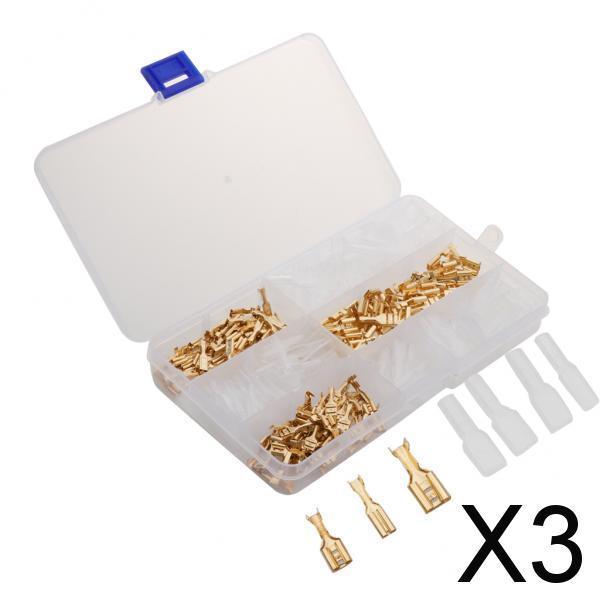 3x150 Sets 2.8mm 4.8mm 6.3mm Female Spade Crimp Terminals with Sleeves Gold