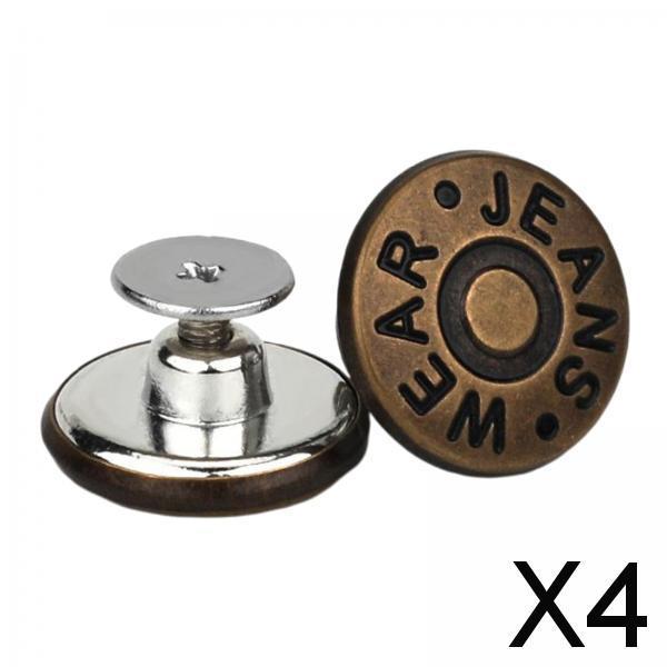4x3PCS Detachable Jean Buttons Removable Reduce Waist Size for Cowboy Clothing Bronze English