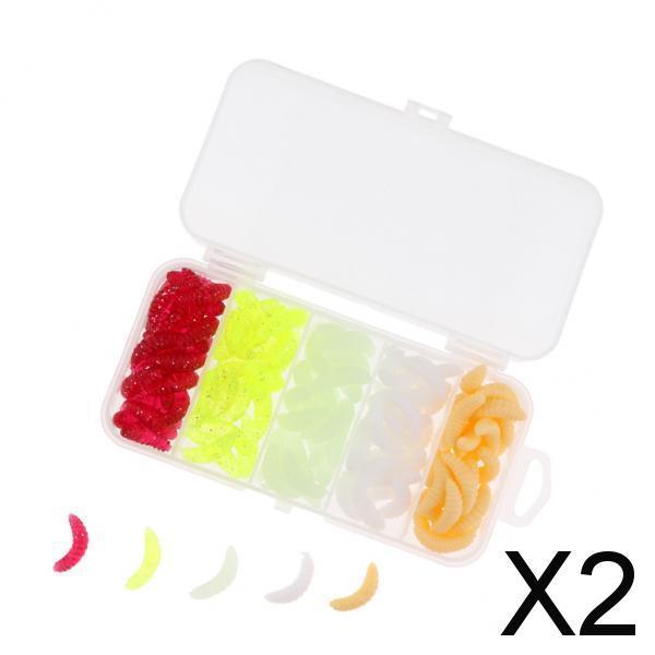 2x125Pcs Fishing Lure Maggot Grub Soft Lure Baits False Worms Beige