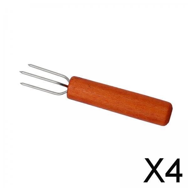 4xCorn Holder BBQ Cooking with Wood Handle Fruit Forks Corn on The COB Holder Weedtree Handle Thin